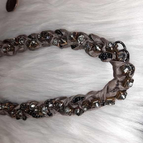 J. Crew Jewelry - J. CREW necklace of ribbon, crystals, chain, taupe wrapped/braided